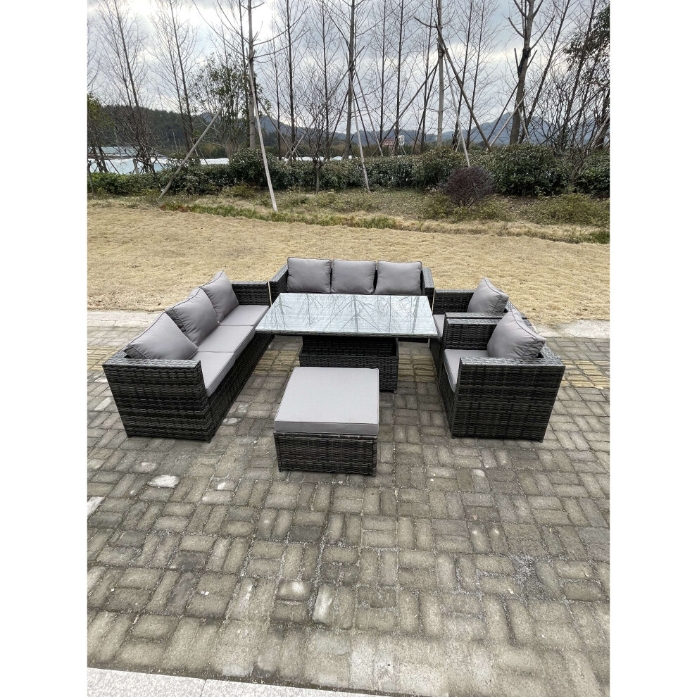 Fimous Outdoor Rattan Garden Furniture Adjustable Rising Dining Table