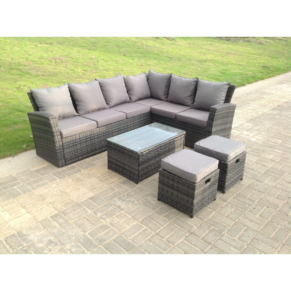 Fimous 8 Seater High Back Rattan Garden Furniture Corner Sofa Stools