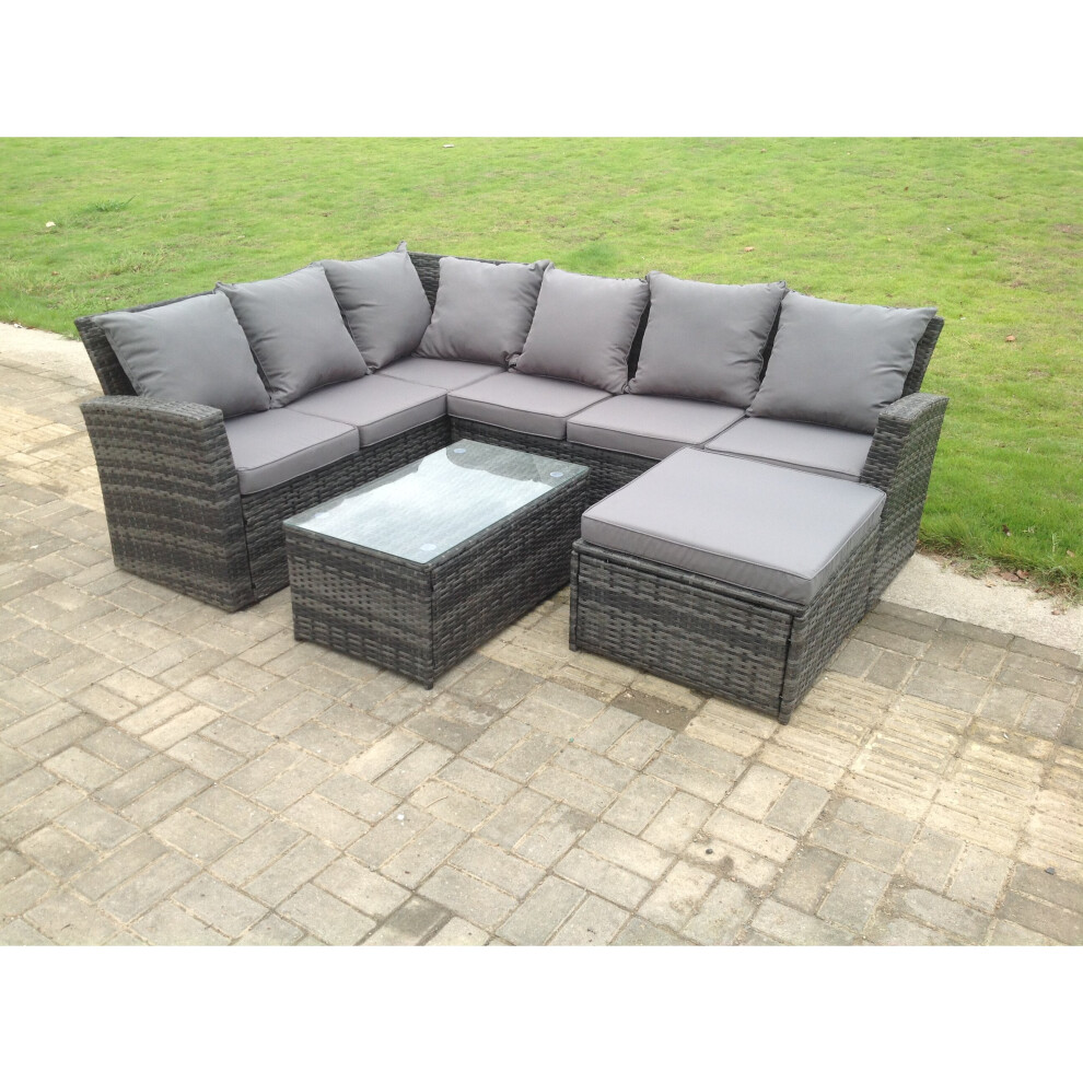 Fimous 7 Seater High Back Rattan Garden Furniture Set Corner Sofa Stool