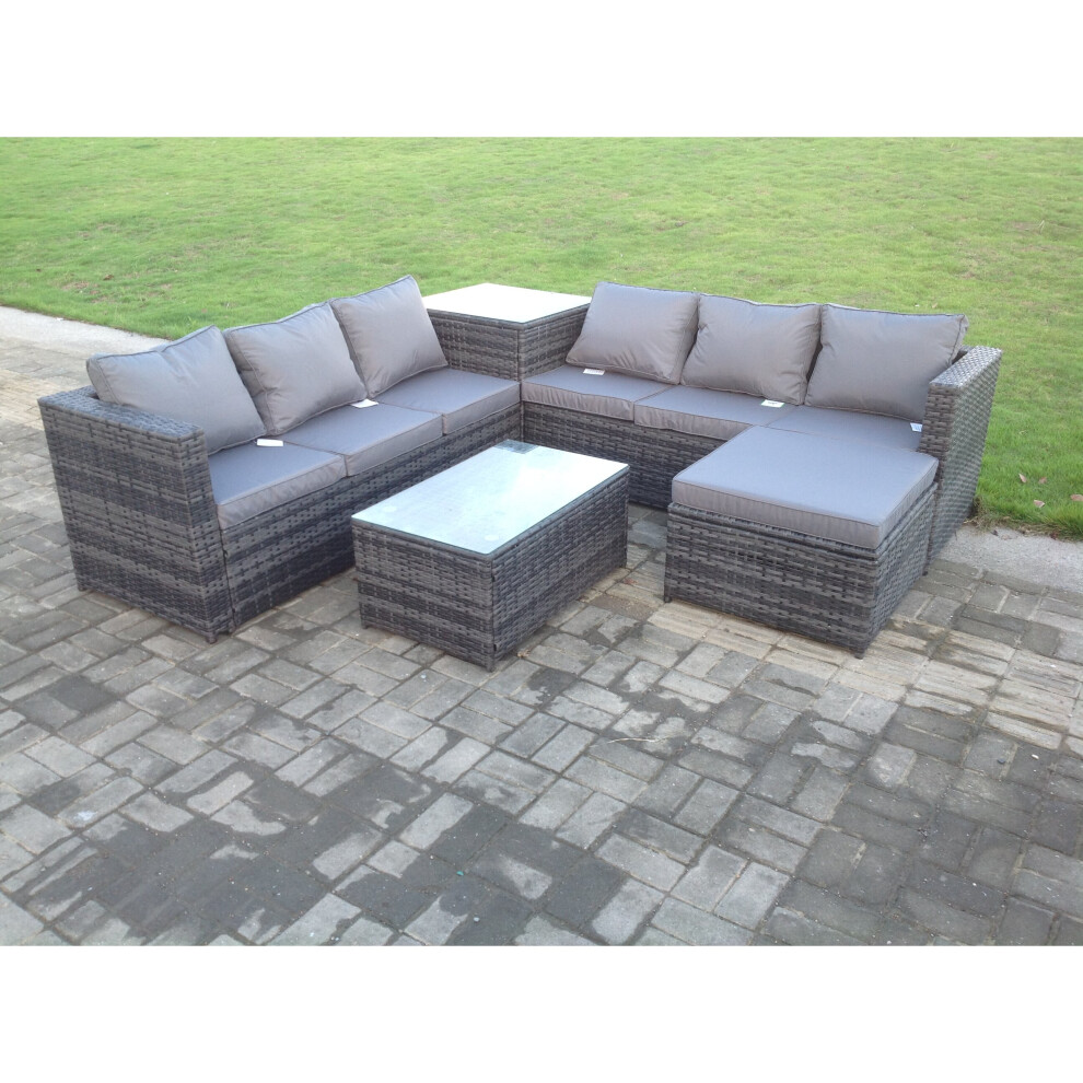 Fimous 7 Seater Rattan Corner Sofa Lounge Sofa Set With Big Footstool