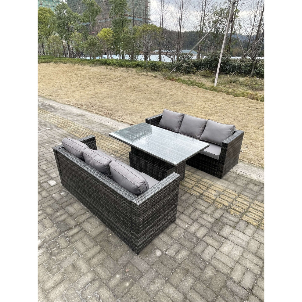 Fimous 6 Seater Outdoor Rattan Garden Furniture Rising Dining Table