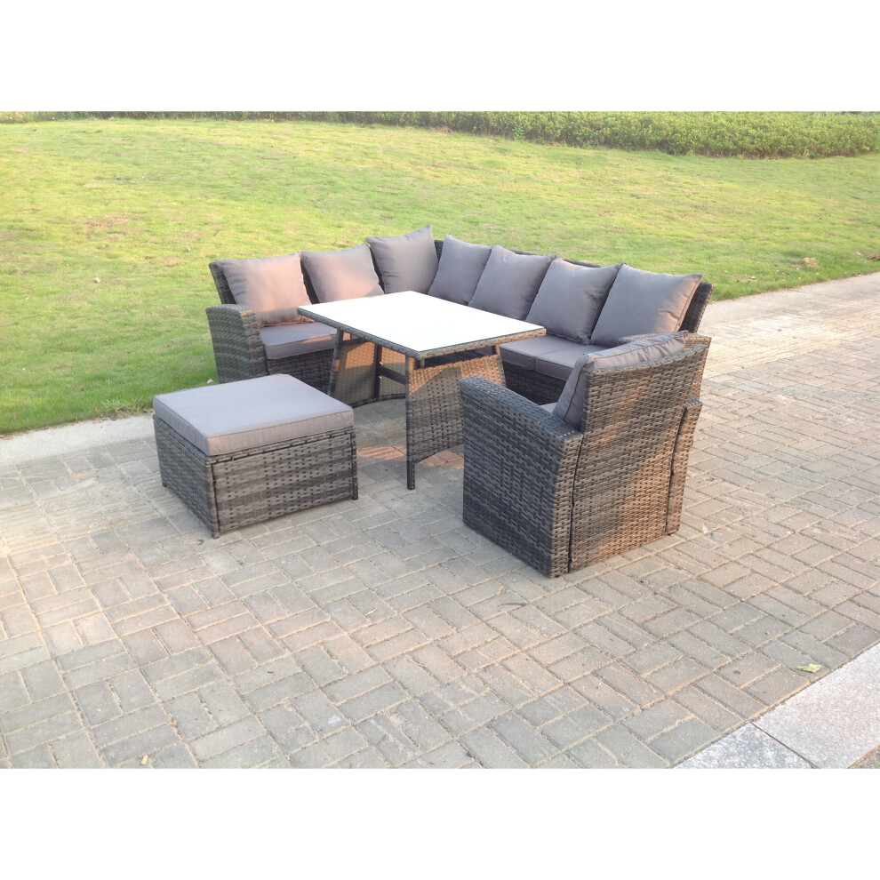 Fimous 8 Seater High Back Rattan Garden Furniture Corner Sofa Armchair Grey