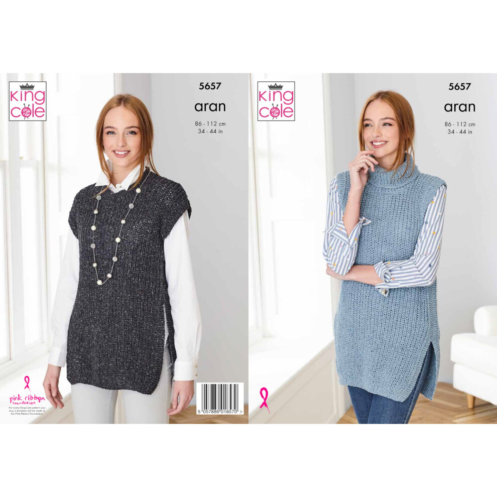 King Cole 5657 Aran Knitting Pattern Womens Short or Long Tabard