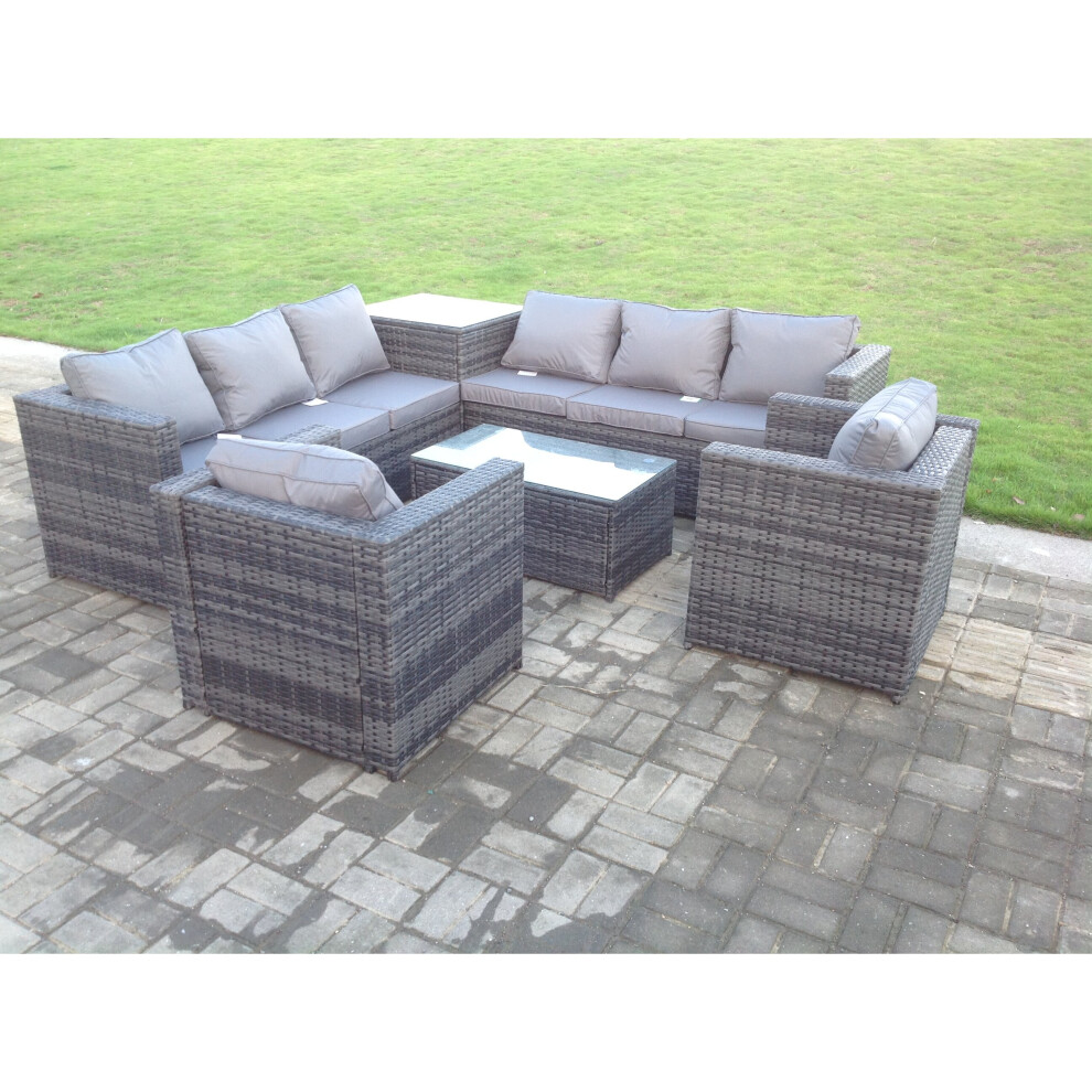 Fimous 8 Seater Wicker Outdoor Rattan Garden Furniture Set Coffee Table