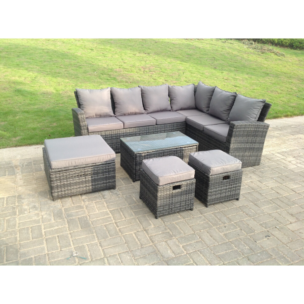 Fimous 9 Seater High Back Rattan Garden Furniture Set Corner Sofa Stool