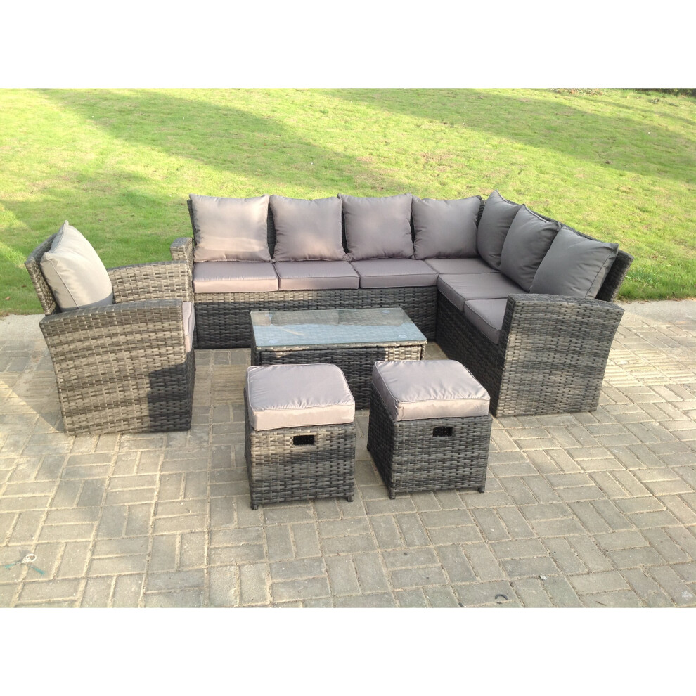 Fimous 9 Seater High Back Rattan Garden Furniture Set Corner Sofa Chair