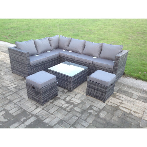 Fimous Fimous 8 Seater Rattan Corner Sofa Set Square Coffee Table Footstool