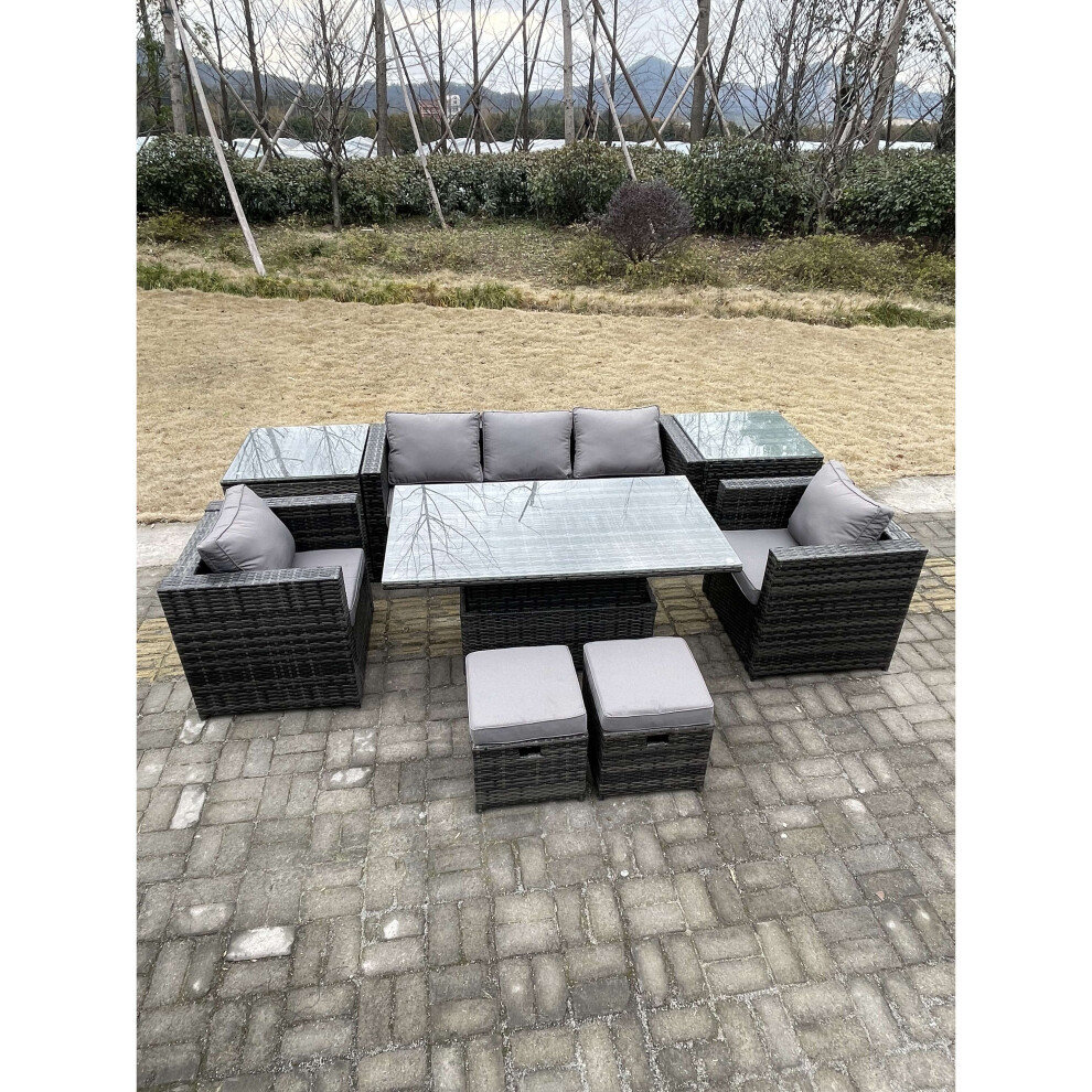 Fimous Rattan Garden Furniture Adjustable Rising Lifting Dining Table Grey