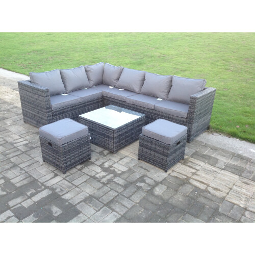 Fimous Fimous 8 Seater Rattan Corner Sofa Set Square Coffee Table Footstool 1