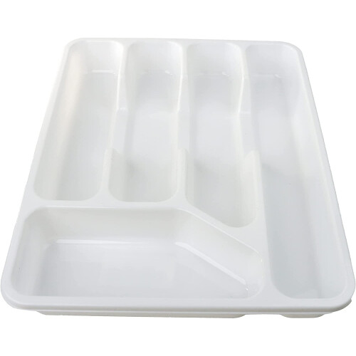 (WHITE) Plastic Cutlery Tray Organiser  5 Compartment