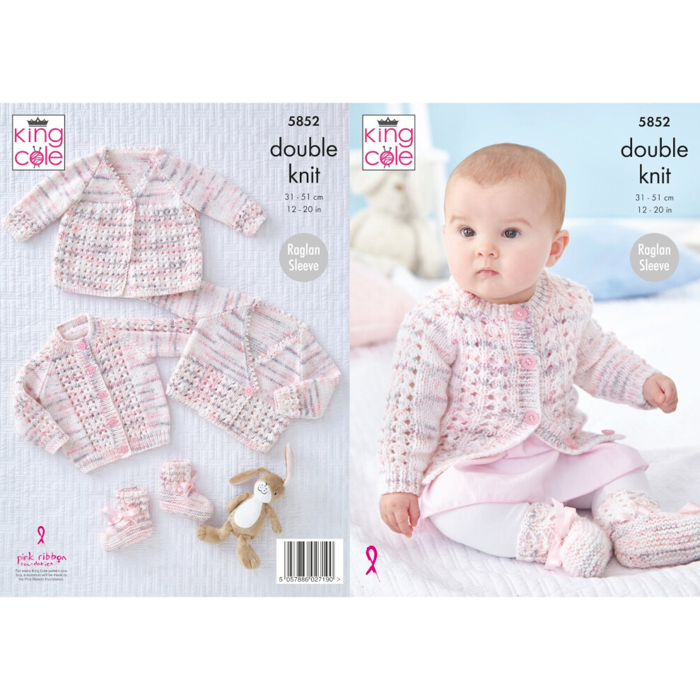 King Cole 5852 DK Knitting Pattern Baby Matinee Coat Cardigans Bootees