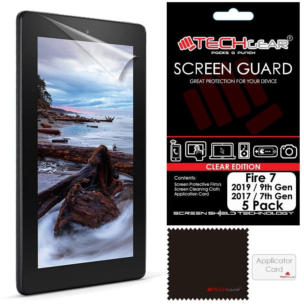 [Pack of 5] TECHGEAR Screen Protectors for Previous Amazon Fire 7" Alexa & Fire Kids Edition 7" (2019 9th Gen & 2017 7th Gen) Clear Screen Protector