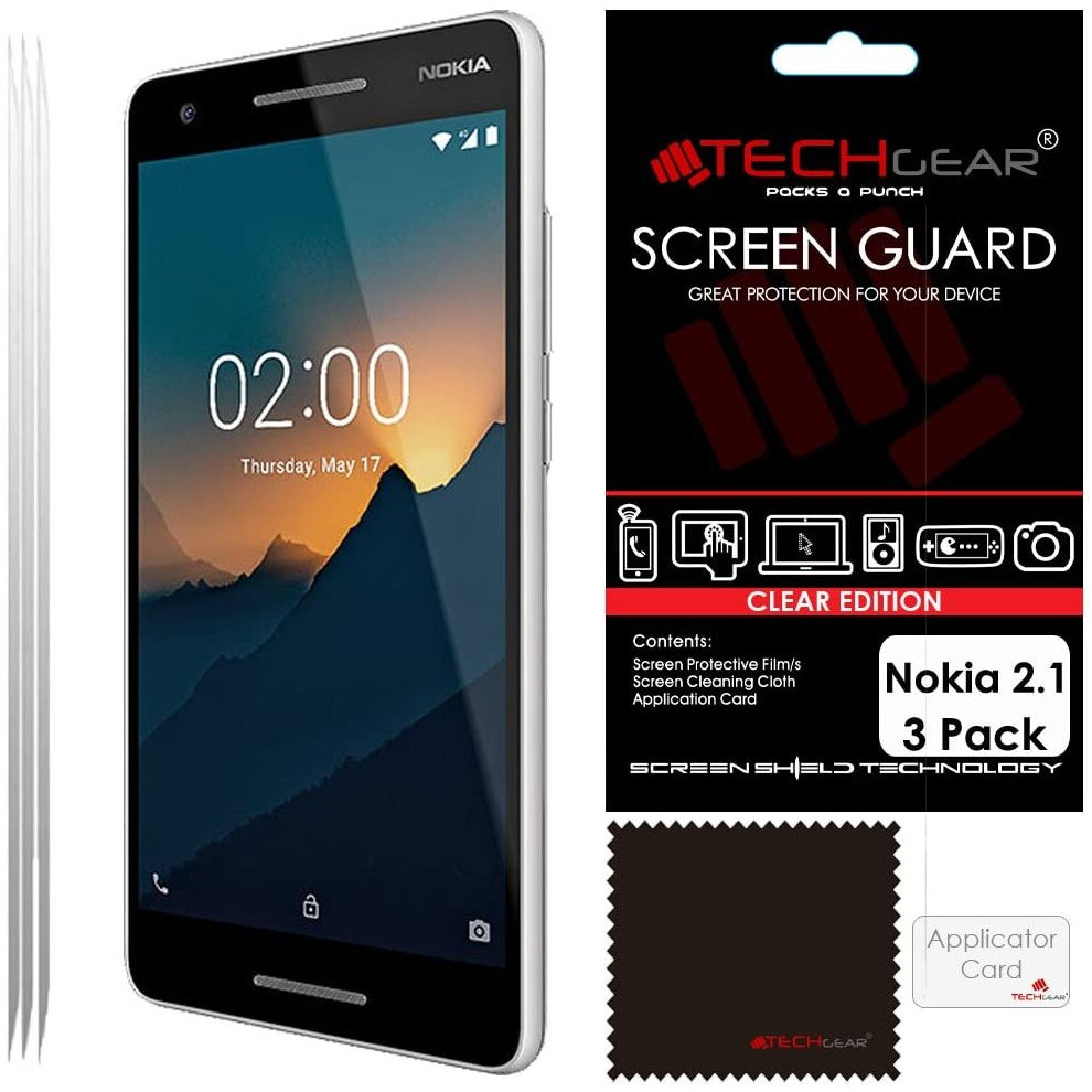 [3 Pack] TECHGEAR Screen Protectors for Nokia 2.1 - Clear Lcd Screen Protectors Cover Guards Compatible with Nokia 2.1