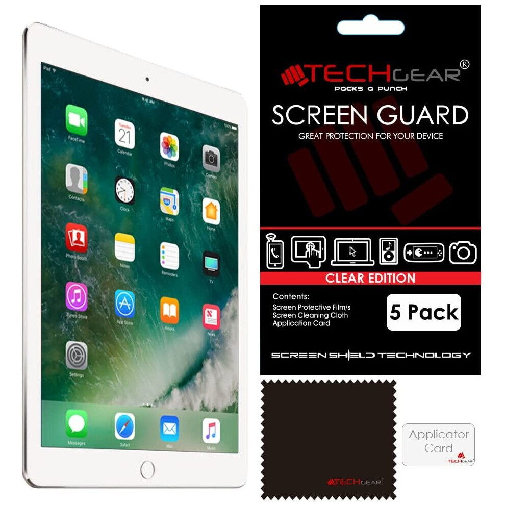 Techgear [Pack Of 5] Screen Protectors For Ipad 9.7" ( 2018 / 2017 ) - Clear Screen Protector With Cloth & Applicator Card