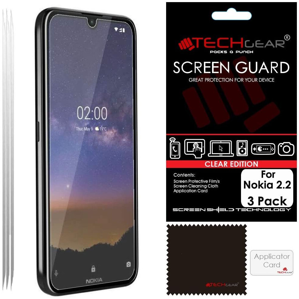 [3 Pack] TECHGEAR Screen Protectors for Nokia 2.2, CLEAR LCD Film Screen Protectors Cover Guards Compatible with Nokia 2.2