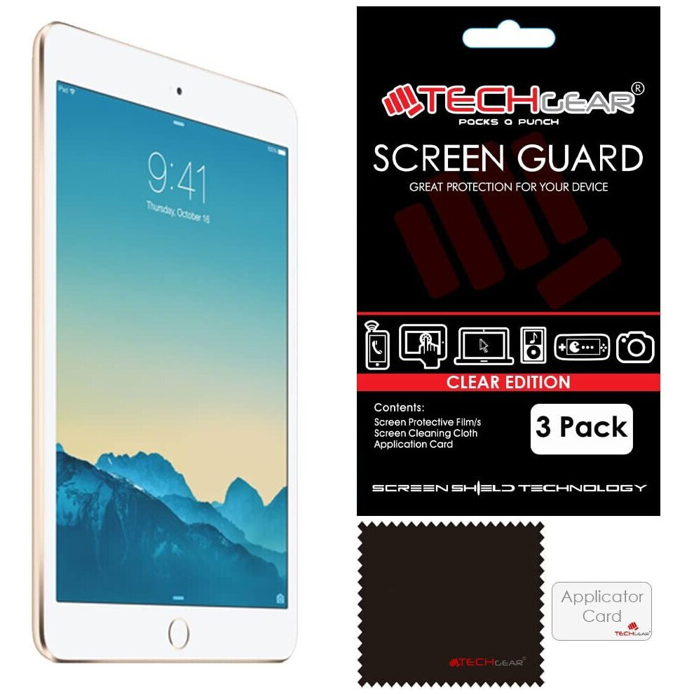 [3 Pack] TECHGEAR Screen Protectors for New iPad Mini (2019) & iPad Mini 4 - Clear Screen Protector  with Cloth & Applicator Card