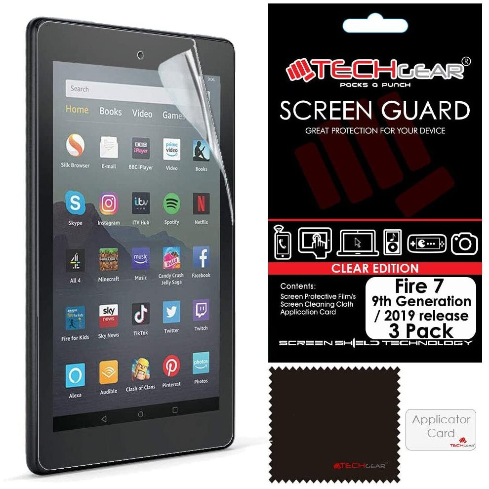 TECHGEAR [3 Pack] Screen Protectors for Previous Amazon Fire 7" & Fire Kids Edition 7" (9th Gen / 2019 Release) - Clear Lcd Screen Protectors