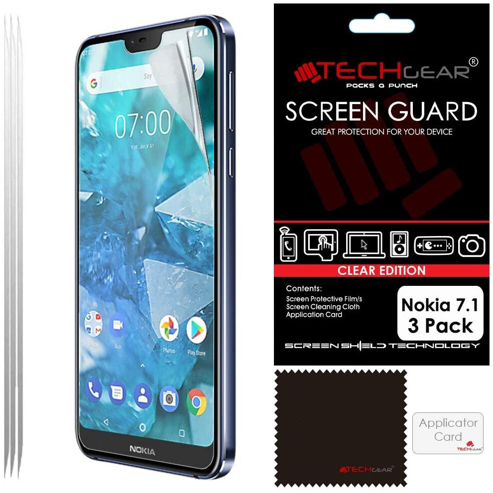 [3 Pack] TECHGEAR Screen protectors for Nokia 7.1 Clear Lcd Screen Protectors Cover Guards