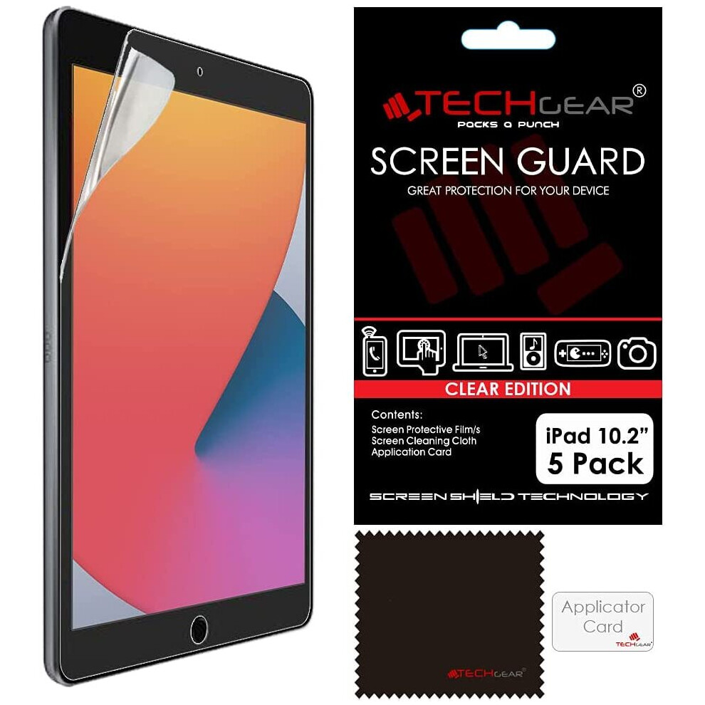 TECHGEAR 5 Pack Screen Protector for Apple iPad 10.2" 2021 / 2020 / 2019, CLEAR Screen Protector Compatible with iPad 9th / 8th / 7th Generation