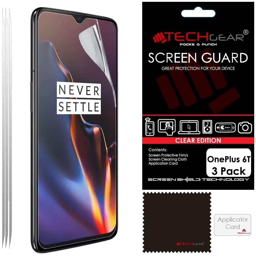 [3 Pack] TECHGEAR Screen Protectors for OnePlus 6T CLEAR LCD Screen Protectors Cover Guards