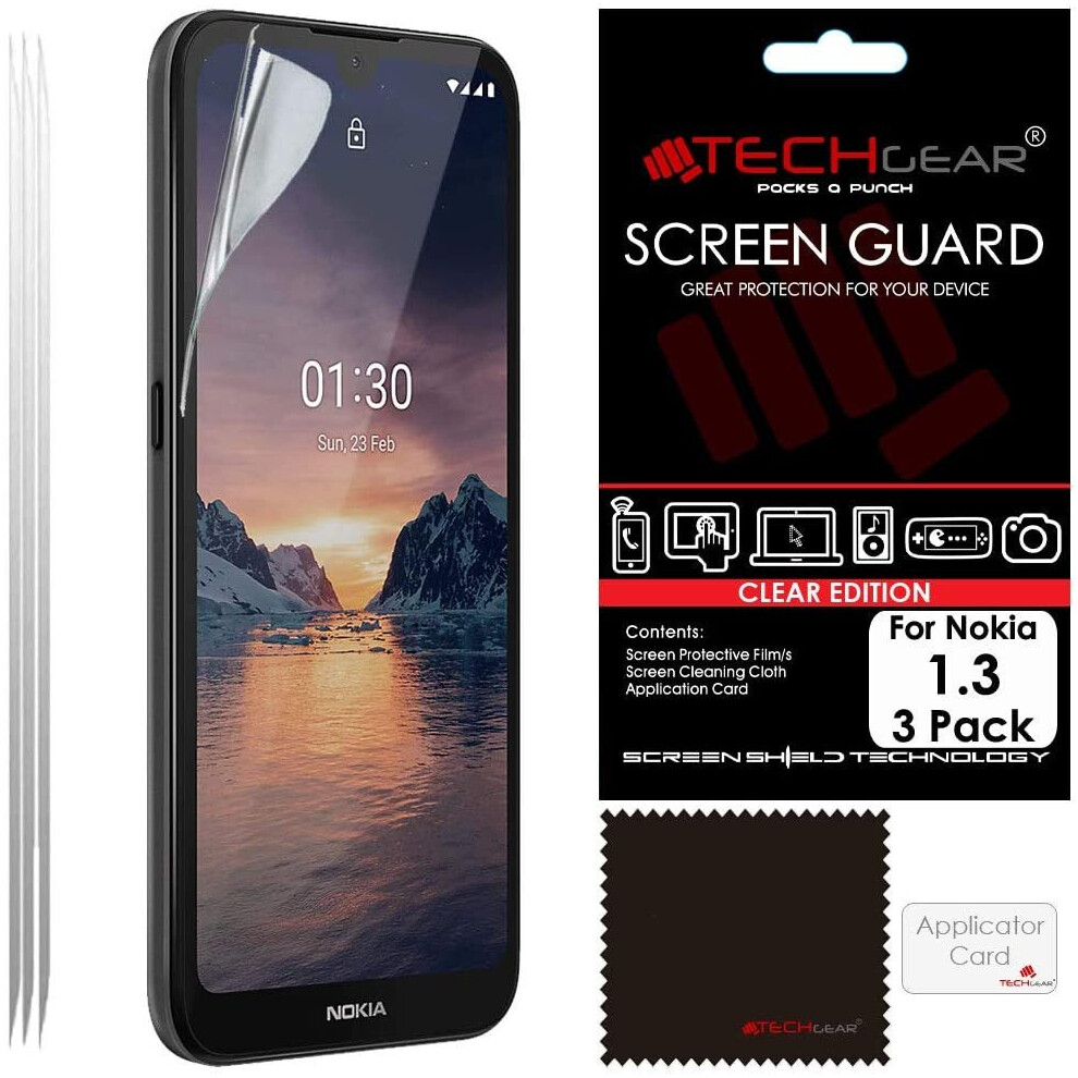 [3 Pack] TECHGEAR Screen Protectors Compatible with Nokia 1.3, CLEAR LCD Screen Protectors Cover Guards