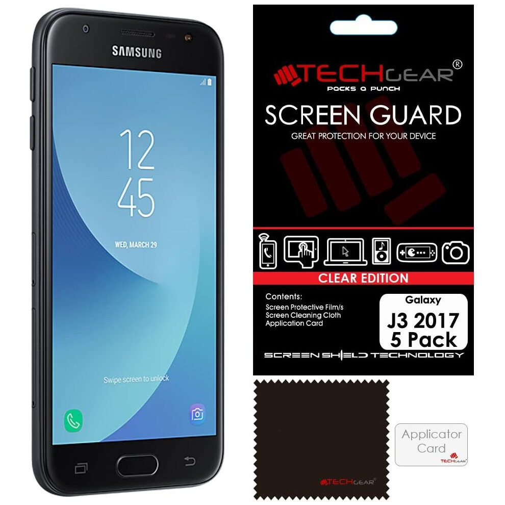 [5 Pack] TECHGEAR Screen Protectors for Galaxy J3 2017 (SM-J330 Series) - Ultra Clear Lcd Screen Protector Compatible with Samsung Galaxy J3 2017