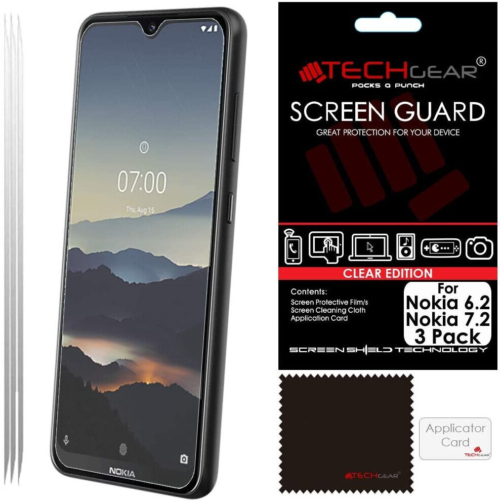 [3 Pack] TECHGEAR Screen Protectors for Nokia 6.2, CLEAR LCD Film Screen Protectors Cover Guards Compatible with Nokia 6.2