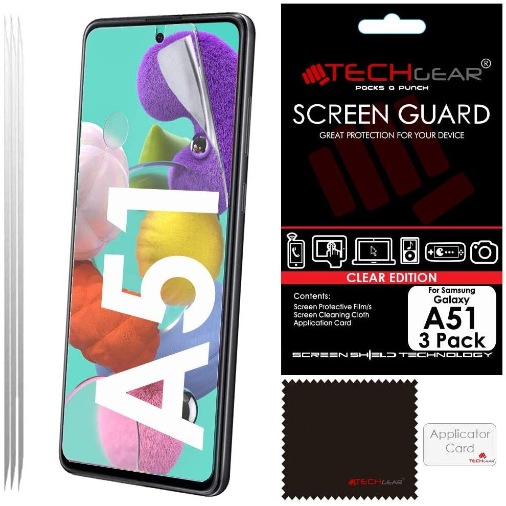 [3 Pack] TECHGEAR Screen Protectors Compatible with Samsung Galaxy A51, CLEAR LCD Screen Protectors Cover Guards