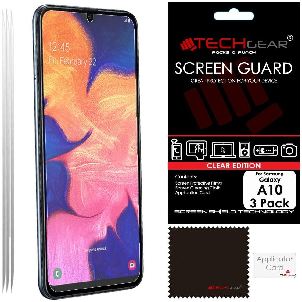 [3 Pack] TECHGEAR Screen Protectors Compatible with Samsung Galaxy A10, CLEAR LCD Screen Protectors Cover Guards