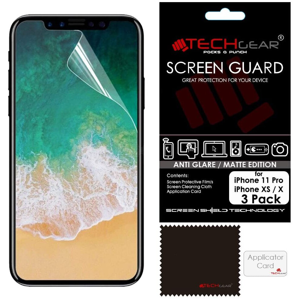 [Pack of 3] TECHGEAR ANTI GLARE Screen Protectors for iPhone 11 Pro, iPhone XS iPhone X - MATTE Screen Protectors with Cloth & Application Card