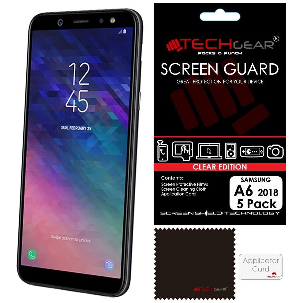 [5 Pack] TECHGEAR Screen Protectors for Galaxy A6 (SM-A600 Series) - Clear Lcd Screen Protectors Cover Guards Compatible with Samsung Galaxy A6 2018