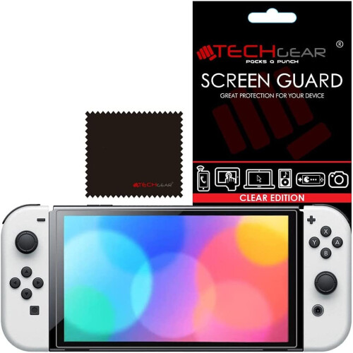 Techgear Switch OLED Screen Protector, TECHGEAR CLEAR LCD Screen Protector  with Cleaning Cloth & Applicator Card Compatible for Nintendo Switch OLED 7" 2021