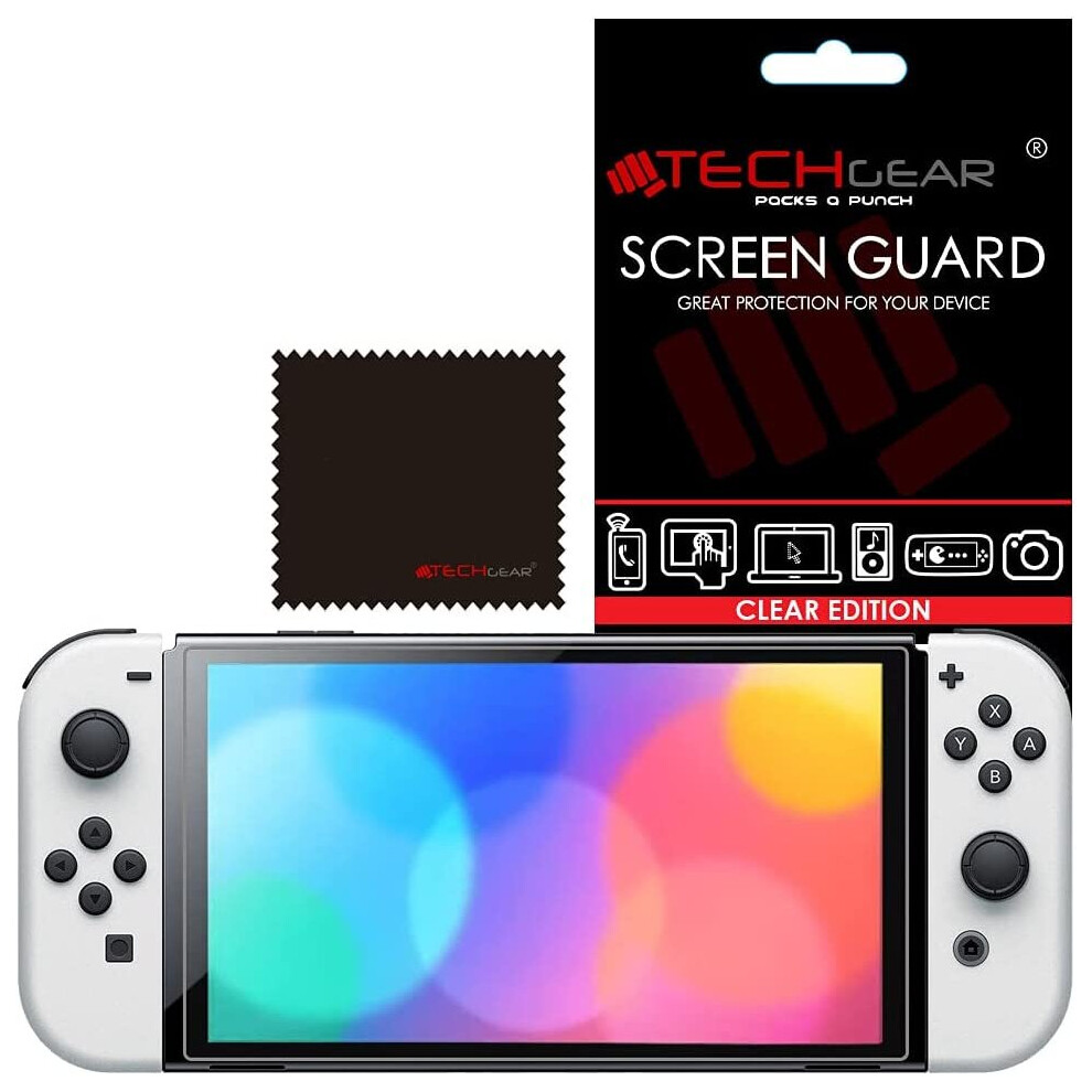 Switch OLED Screen Protector, TECHGEAR CLEAR LCD Screen Protector  with Cleaning Cloth & Applicator Card Compatible for Nintendo Switch OLED 7" 2021