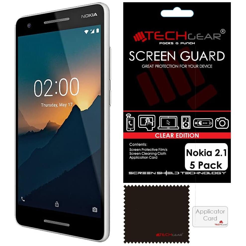 [5 Pack] TECHGEAR Screen Protectors for Nokia 2.1 - Clear Lcd Screen Protectors Cover Guards Compatible with Nokia 2.1