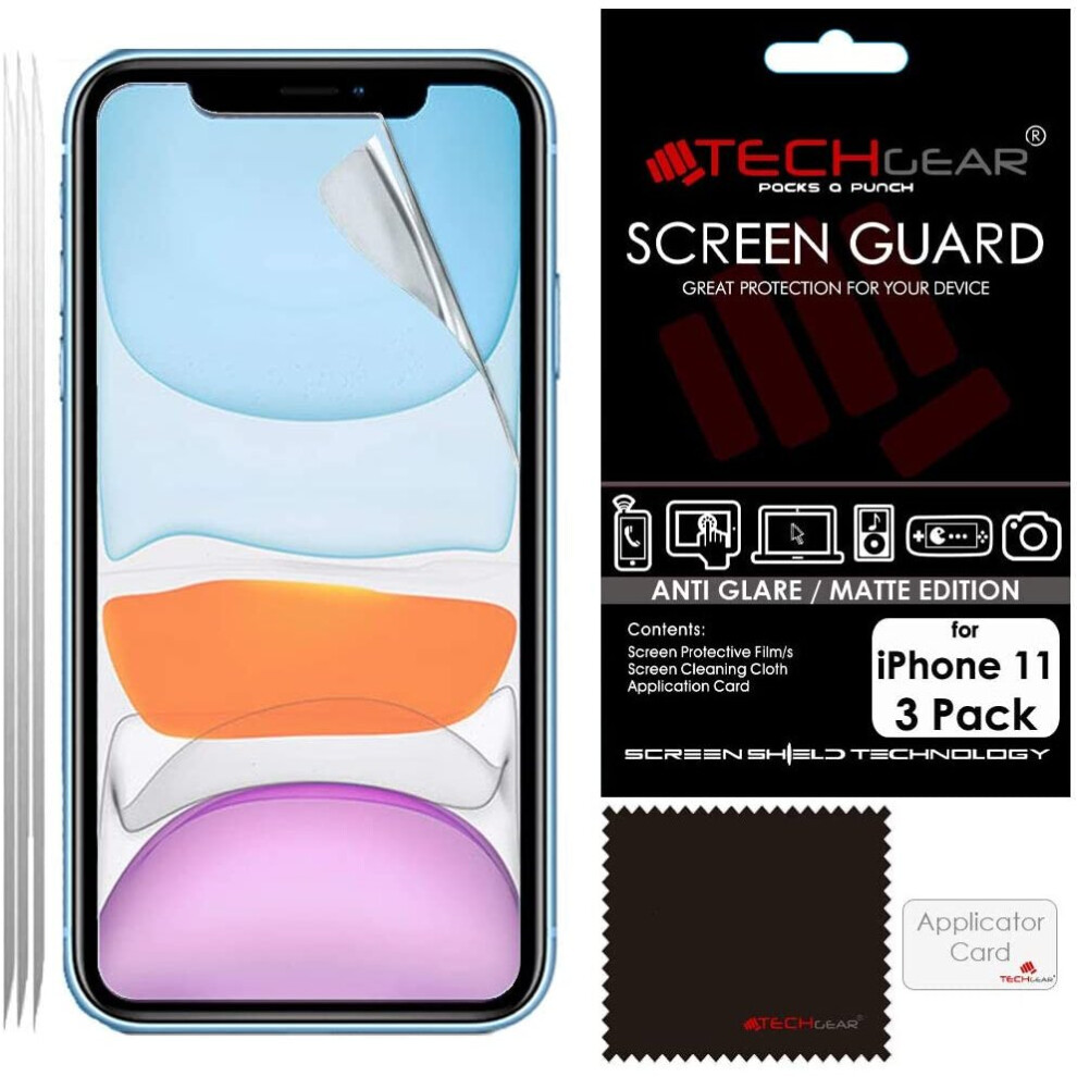 [Pack of 3] TECHGEAR Matte Screen Protectors for iPhone 11 - ANTI GLARE / MATTE Screen Protectors With Cleaning Cloth & Application Card