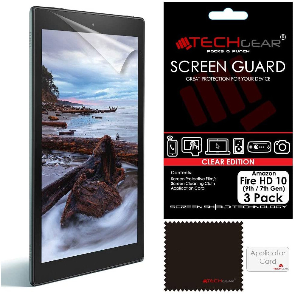 TECHGEAR [3 Pack] Screen Protectors for Previous Amazon Fire HD 10 2019 (9th / 7th Generation, 2019 / 2017) - Clear Lcd Screen Protectors