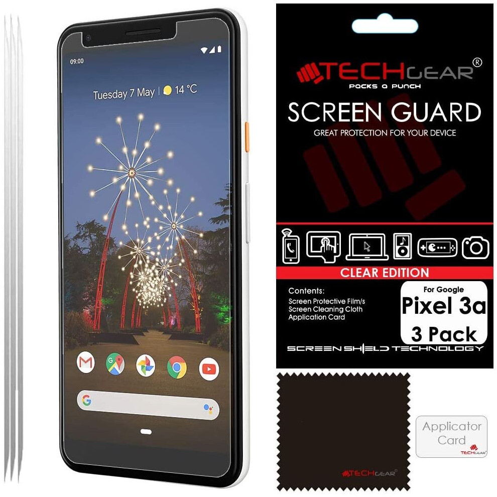 [3 Pack] TECHGEAR Screen Protectors Compatible with Google Pixel 3a, CLEAR LCD Screen Protectors Cover Guards