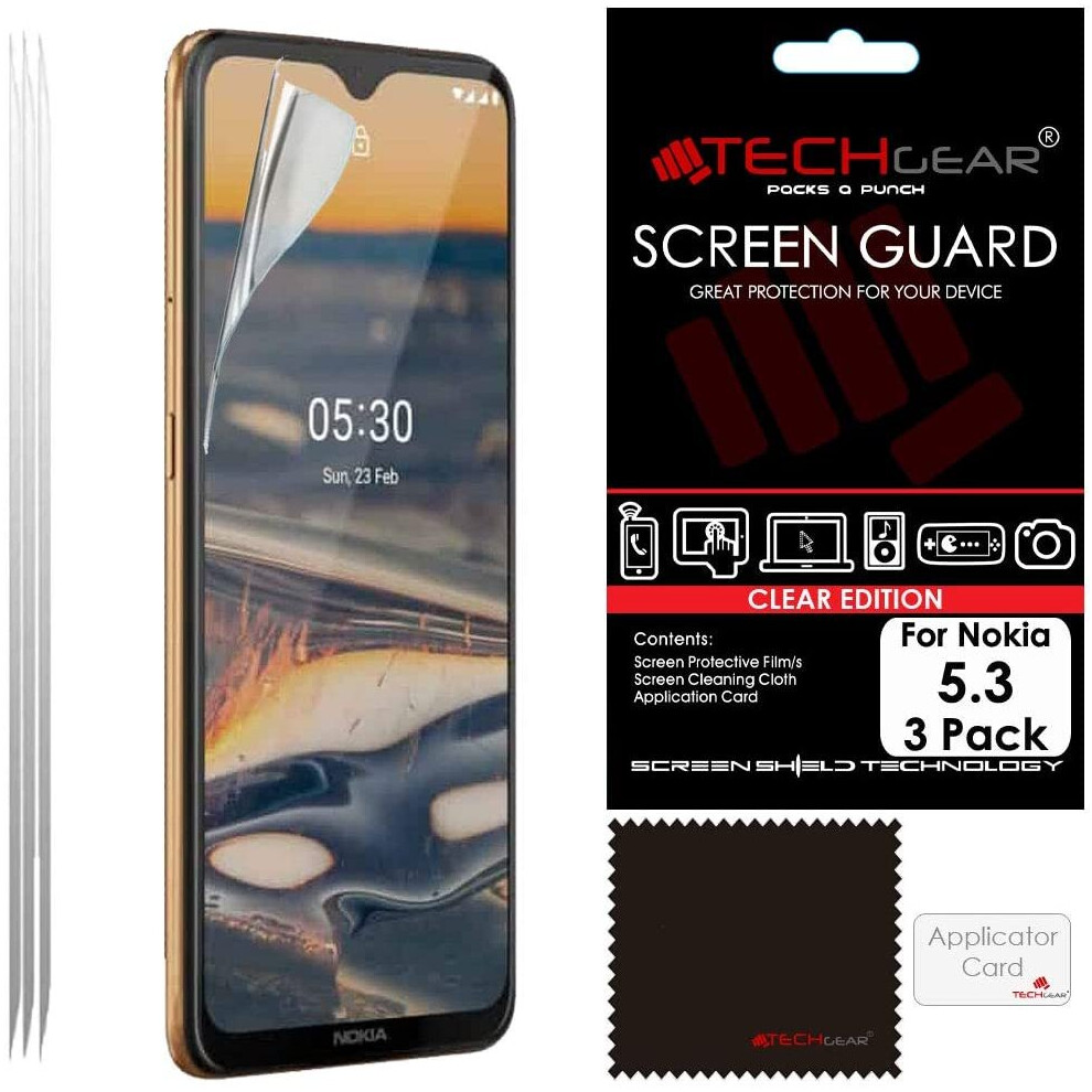 [3 Pack] TECHGEAR Screen Protectors Compatible with Nokia 5.3, CLEAR LCD Screen Protectors Cover Guards