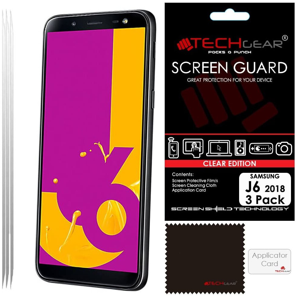 [3 Pack] TECHGEAR Screen Protectors for Galaxy J6 (SM-J600 Series) - Clear Lcd Screen Protectors Cover Guards Compatible with Samsung Galaxy J6 2018