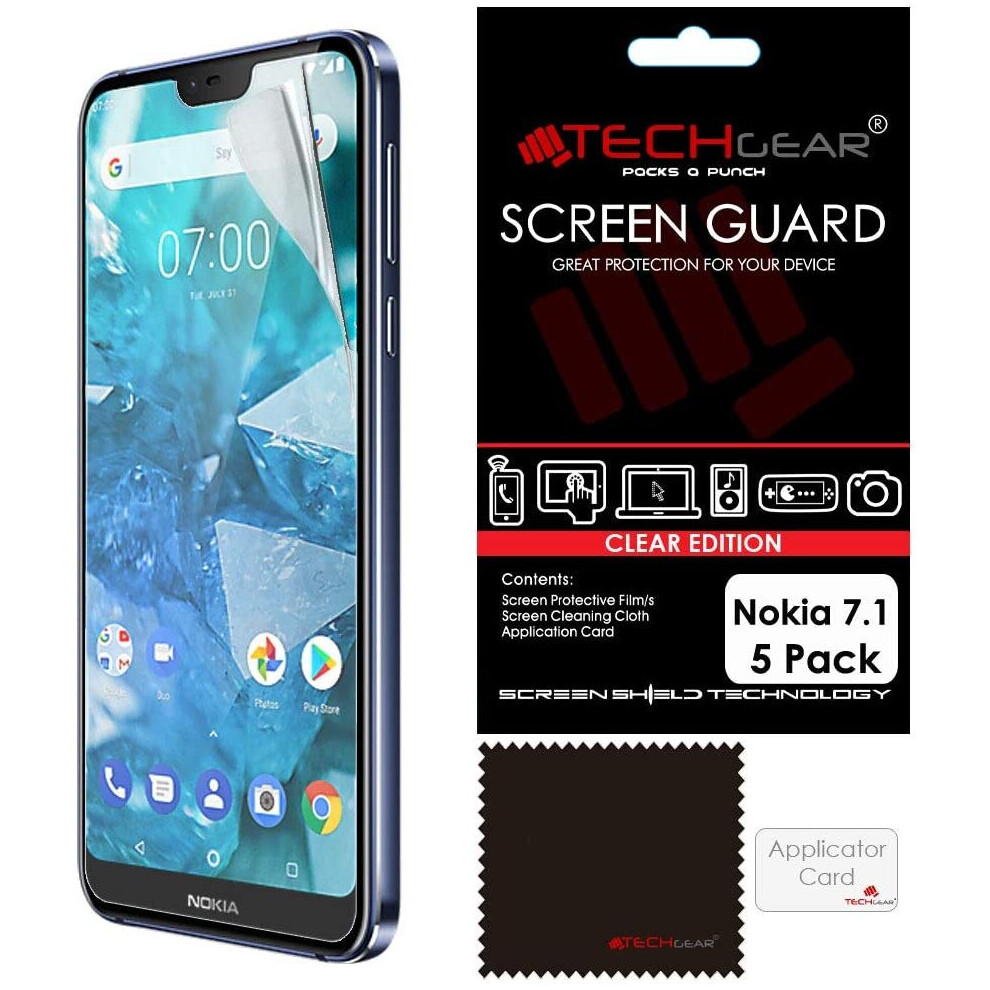 [5 Pack] TECHGEAR Screen protectors for Nokia 7.1 Clear Lcd Screen Protectors Cover Guards