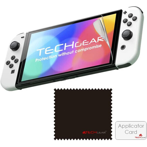 Techgear Switch OLED Screen Protector, TECHGEAR CLEAR LCD Screen Protector  with Cleaning Cloth & Applicator Card Compatible for Nintendo Switch OLED 7" 2021 1