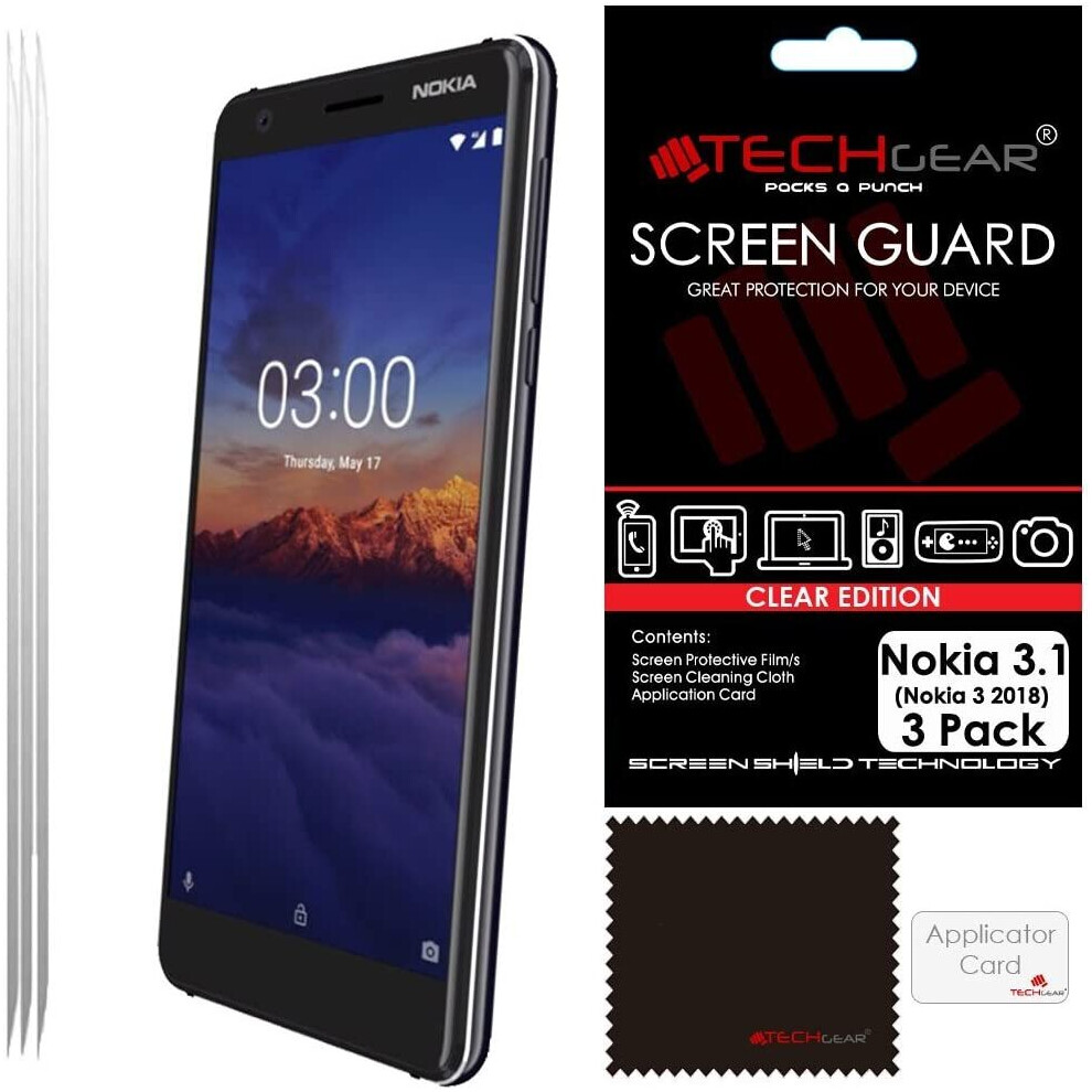 [3 Pack] TECHGEAR Screen Protectors for Nokia 3.1 - Clear Lcd Screen Protectors Cover Guards Compatible with Nokia 3.1