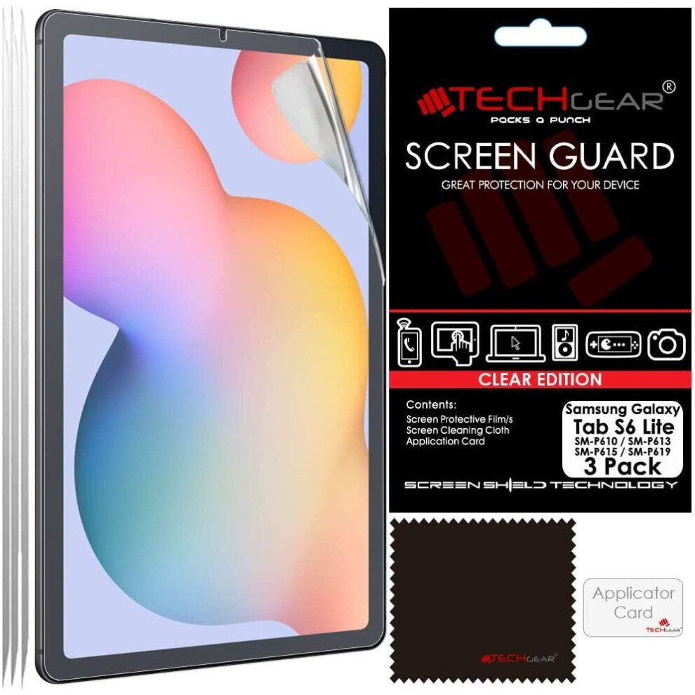 TECHGEAR 3 Pack Galaxy Tab S6 Lite 10.4" Screen Protectors (SM-P610 / P613 / P615 / P619), Ultra CLEAR Screen Protector for Samsung Tab S6 Lite 10.4"