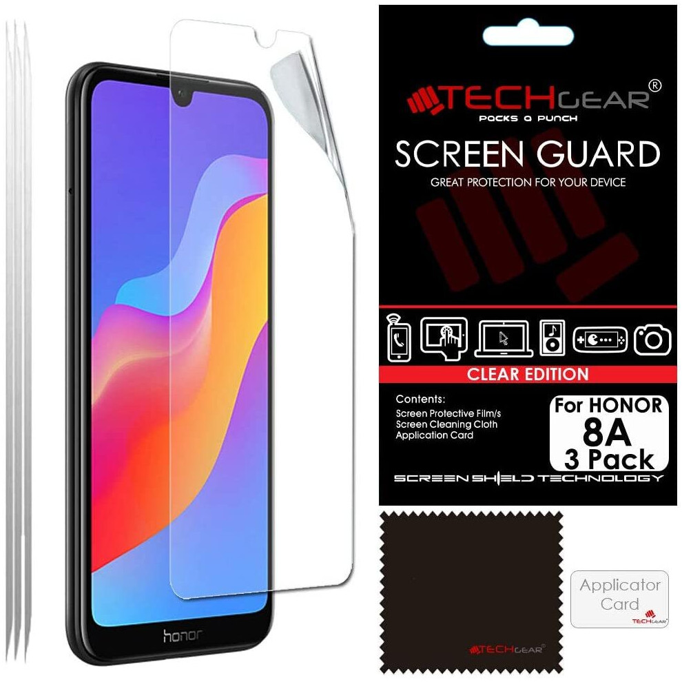 [3 Pack] TECHGEAR Screen Protectors Compatible with Honor 8A, CLEAR LCD Screen Protectors Cover Guards