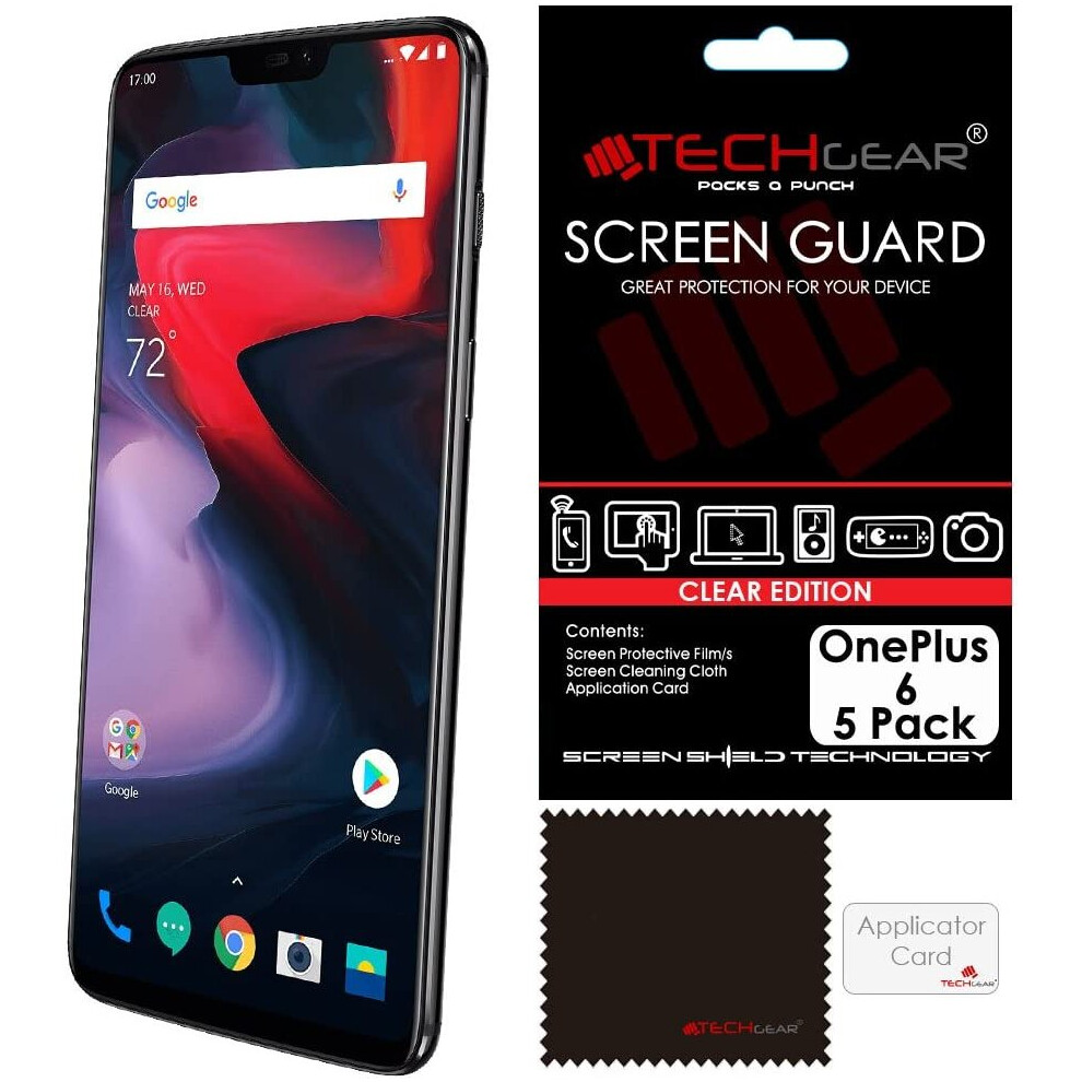 [5 Pack] TECHGEAR Screen Protectors for OnePlus 6 - Clear Lcd Screen Protector Compatible with OnePlus 6