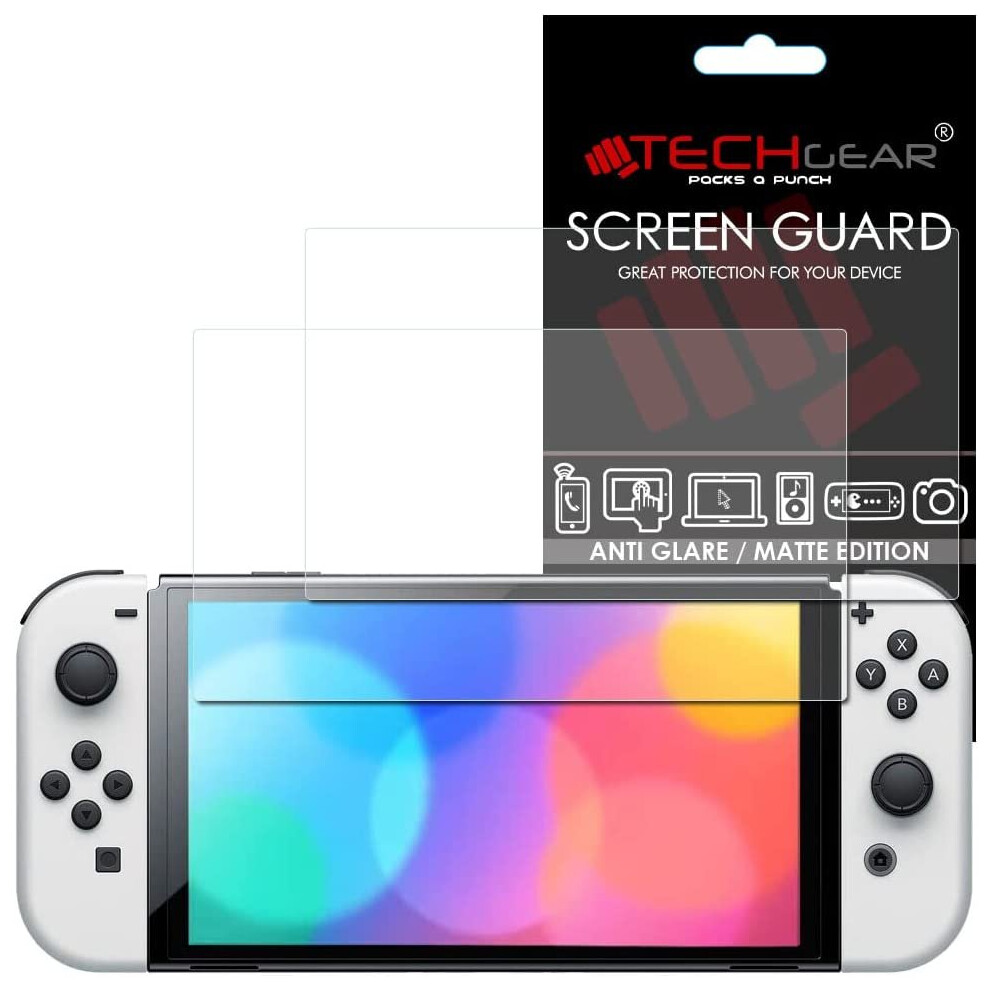 Switch OLED Anti-Glare Screen Protectors [Pack of 2] TECHGEAR MATTE LCD Screen Protector with Cleaning Cloth & Applicator Card