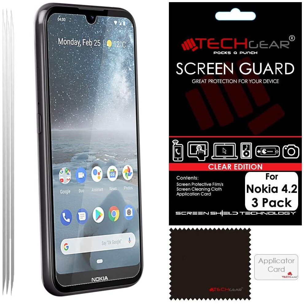 [3 Pack] TECHGEAR Screen Protectors for Nokia 4.2, CLEAR LCD Film Screen Protectors Cover Guards Compatible with Nokia 4.2