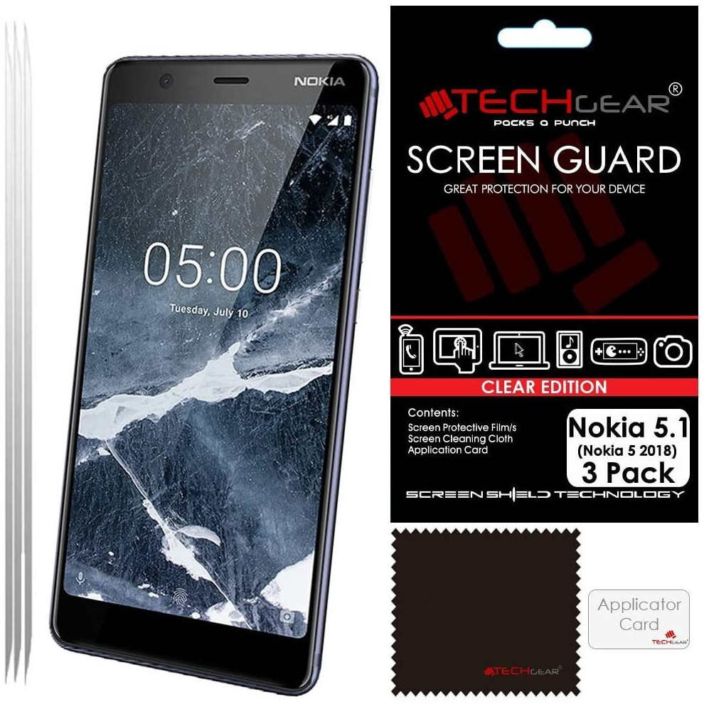 [3 Pack] TECHGEAR Screen Protectors for Nokia 5.1 - Clear Lcd Screen Protectors Cover Guards Compatible with Nokia 5.1