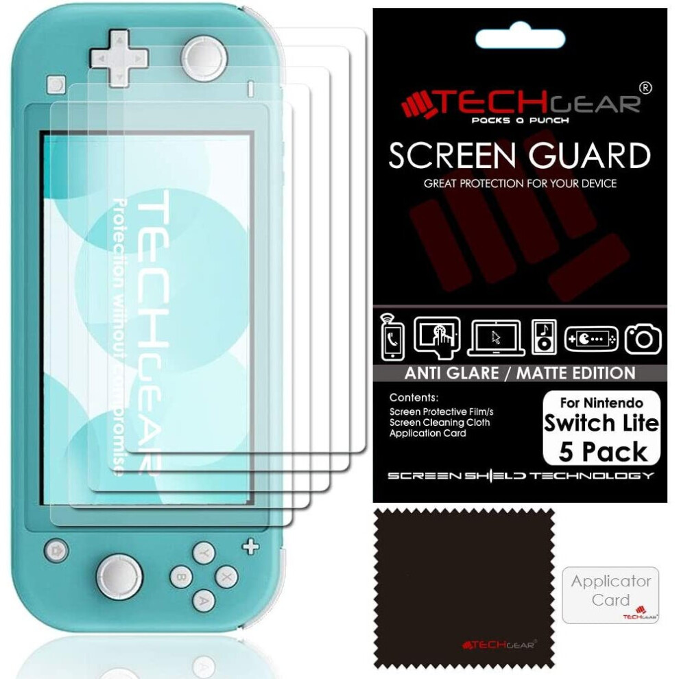 Switch Lite Anti-Glare Screen Protectors [Pack of 5] TECHGEAR MATTE LCD Screen Protector with Cleaning Cloth & Applicator Card