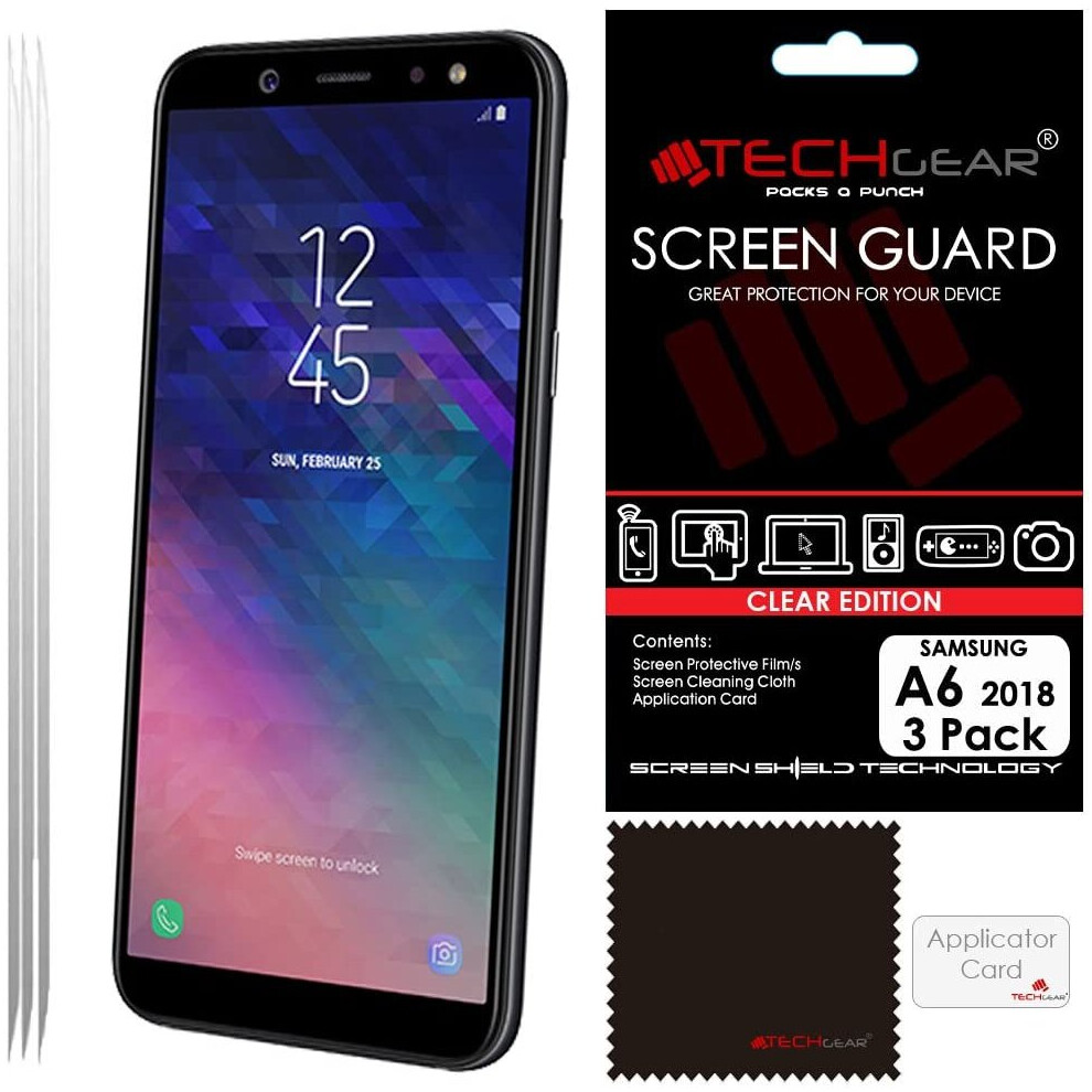[3 Pack] Techgear Screen Protectors For Galaxy A6 (Sm-A600 Series) - Clear Lcd Screen Protectors Cover Guards Compatible With Samsung Galaxy A6 2018 5055782995612